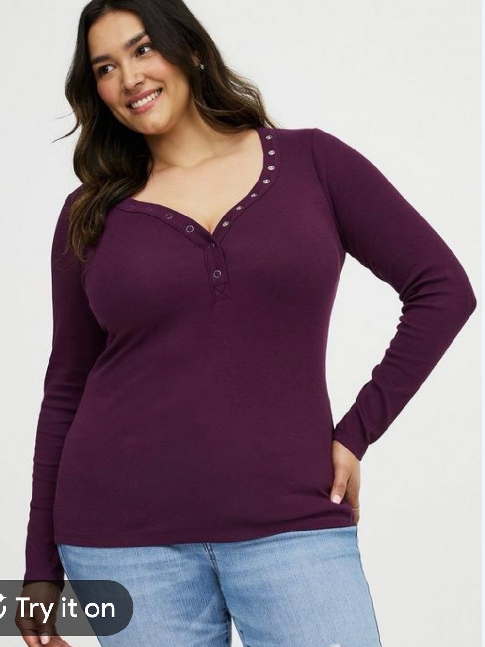 Torrid Ribbed Henley Long Sleeve Top